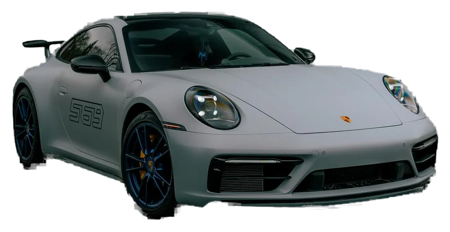 Porsche 911 en pellicule pare-pierre mate, vue de trois quarts avant